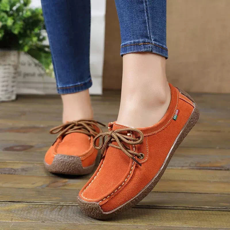 Podoways women's lace-up moccasin 36 Orange