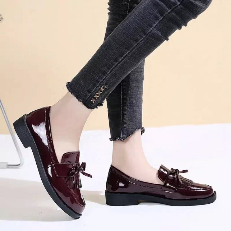 Black leather moccasin for women Podoways