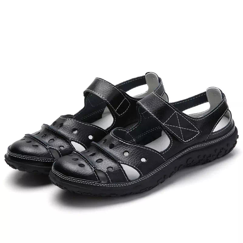 Breathable orthopedic sandal in leather and non-slip sole Podoways 36 Black